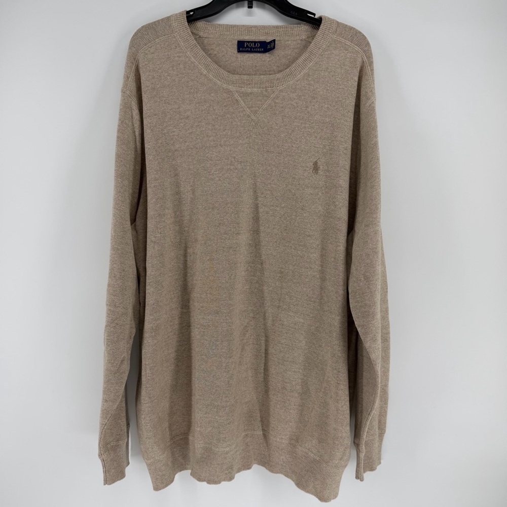 POLO Ralph Lauren Crewneck Cotton Sweater Beige Mens Size 3LT - Picture 1 of 10